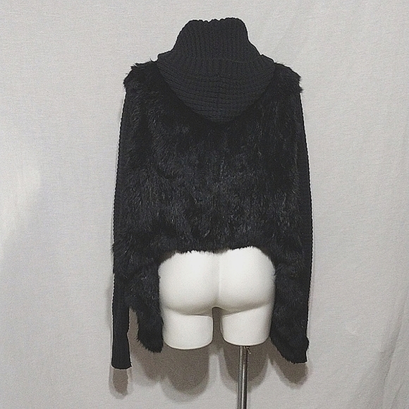 Le Rok Luxe Rabbit Fur Cardigan Sweater Jacket With Hoodie Medium - Picture 7 of 11